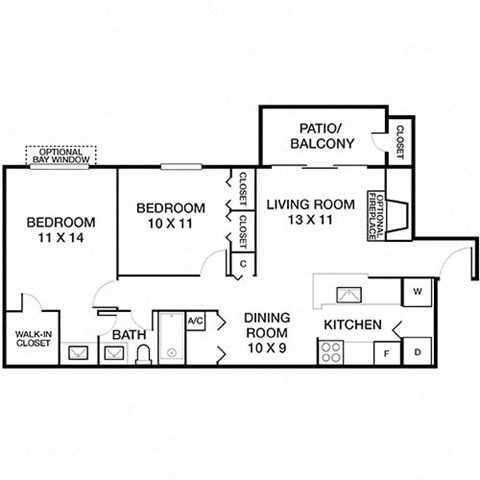 2 Bed 1 Bath Savanna Floorplan